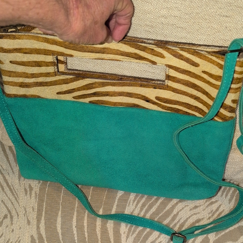 Anthropologie Teal and Zebra Print Crossbody Bag NWT